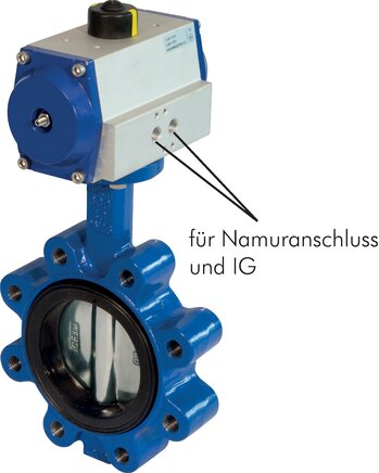 Exemplarische Darstellung: Anflanschklappe mit pneumatischem Drehantrieb